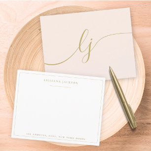 Simple Script Personalized Stationery Blush Gold Note Card
