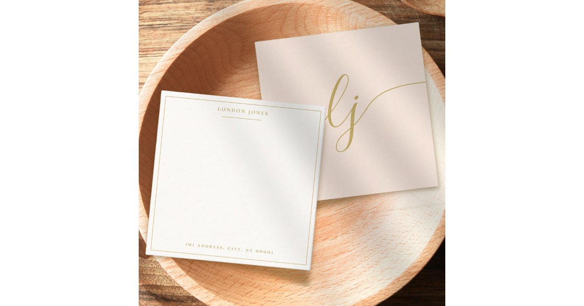 Simple Script Personalized Stationery Blush Gold Note Card | Zazzle