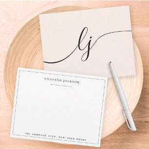 Simple Script Personalized Stationery Blush Pink Note Card