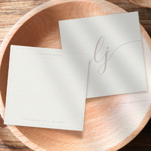 Simple Script Personalized Stationery Ivory Rose Note Card