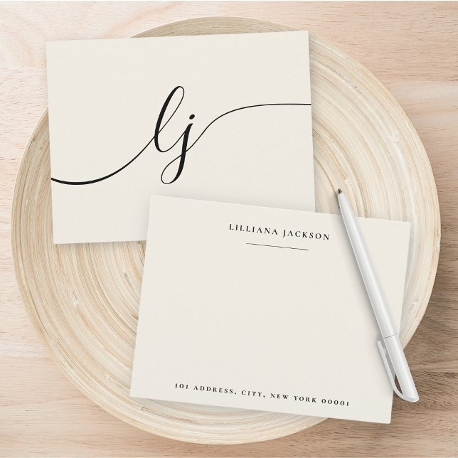 Simple Script Personalized Stationery Monogram Note Card (Creator Uploaded)