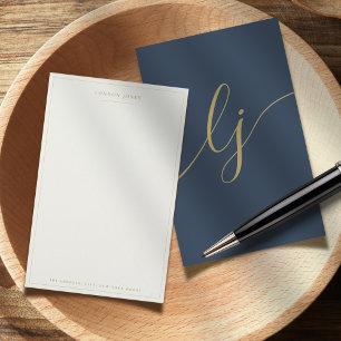 Simple Script Personalized Stationery Navy Gold