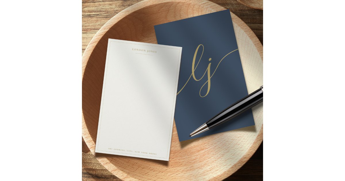 Personalized Simple Simple Script Personalized Stationery Navy Gold | Zazzle