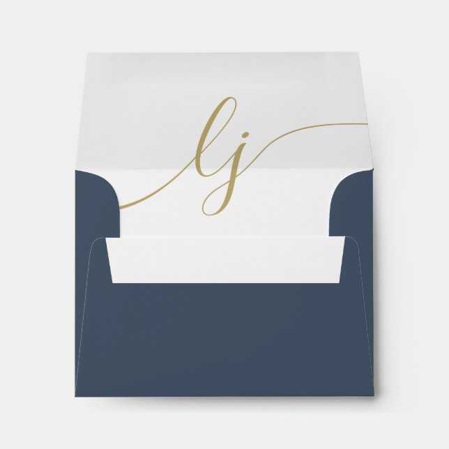 Simple Script Personalized Stationery Navy Gold Envelope (Back (Bottom))