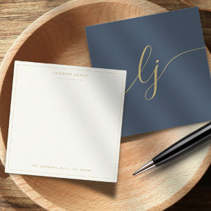 Simple Script Personalized Stationery Navy Gold Note Card