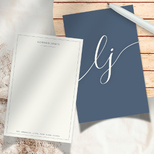 Simple Script Personalized Stationery Navy Ivory