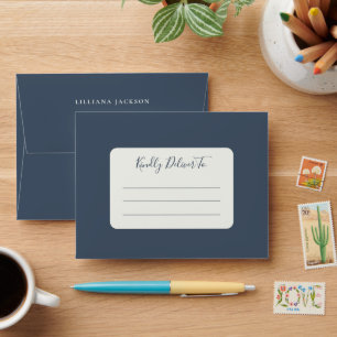 Simple Script Personalized Stationery Navy Ivory Envelope