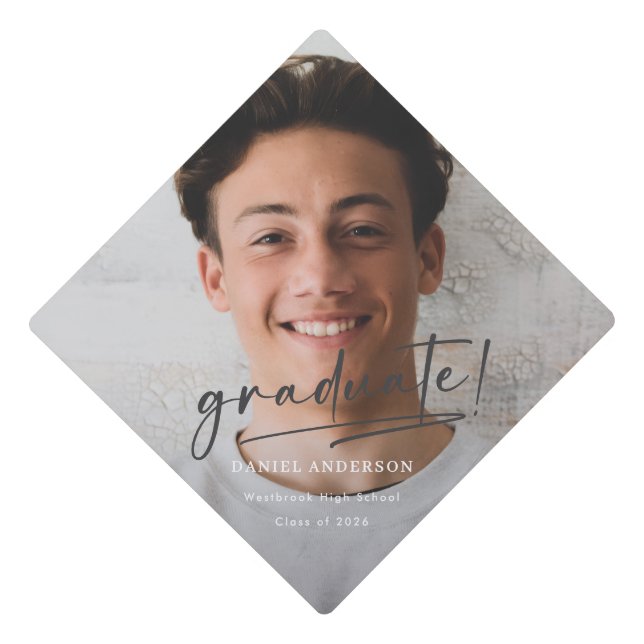 Simple Script Photo 2026 Graduation  Cap Topper (Front)