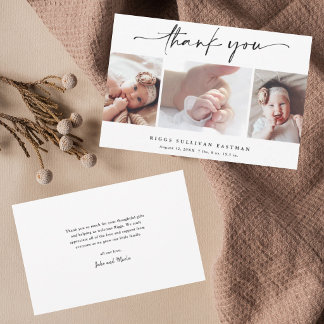 Simple Script Photo Collage Baby Thank You Card