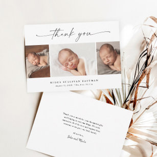 Simple Script Photo Collage Baby Thank You Card