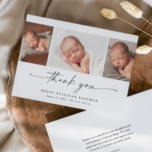 Simple Script Photo Collage Baby Thank You Card