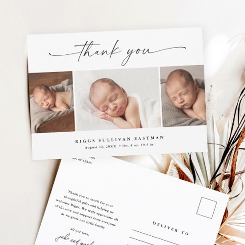Simple Script Photo Collage Baby Thank You  Postcard