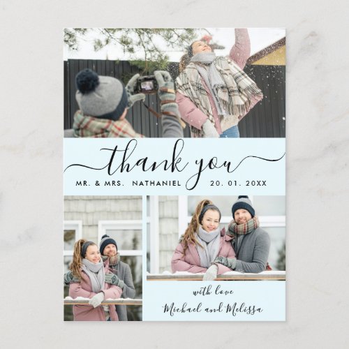 Simple Script Photo Collage Wedding Thank You Post Postcard
