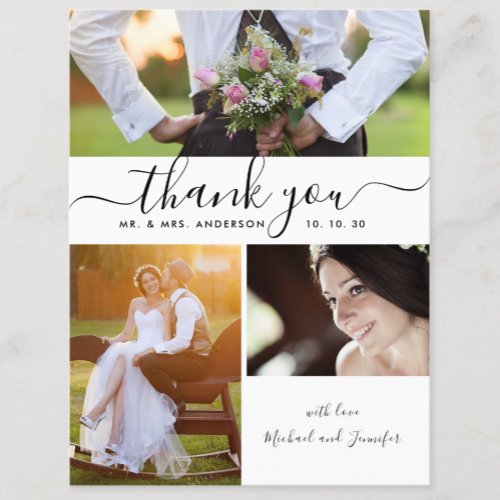 Simple Script Photo Collage Wedding Thank You Postcard