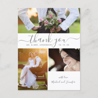 Simple Script Photo Collage Wedding Thank You Postcard