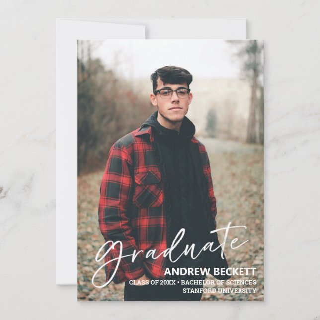 Simple Script Photo Graduation Announcement (Front)