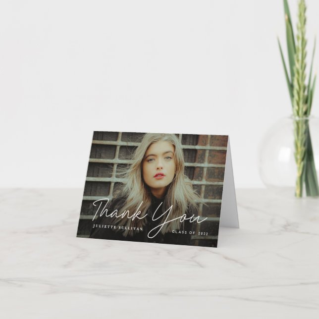 Simple Script Photo Graduation Letterpress Thank You Card (Front)