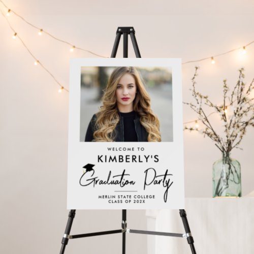 simple script photo graduation party welcome sign
