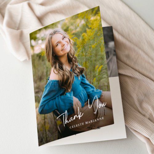 Simple Script Photo Graduation Thank You Card