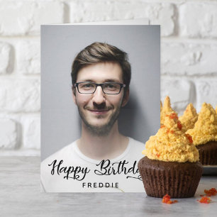 Simple Script Photo Happy Birthday Card