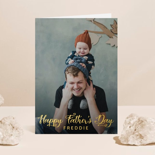 Simple Script Photo Happy Father's Day Real Foil Greeting Card (Creator Uploaded)
