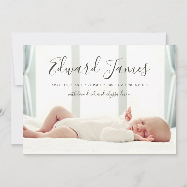Simple Script Photo Overlay Birth Announcement (Front)