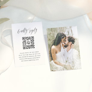 Simple Script Photo QR Code Wedding RSVP Enclosure Card