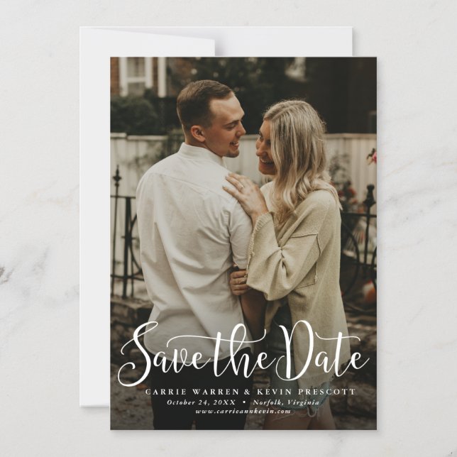 Simple script photo save the date magnetic invitation (Front)