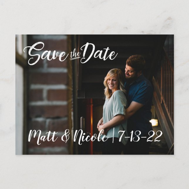 Simple Script Photo Save the Date Postcard (Front)