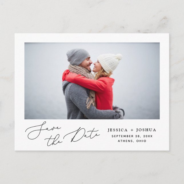 Simple Script Photo Save the Date Postcard (Front)