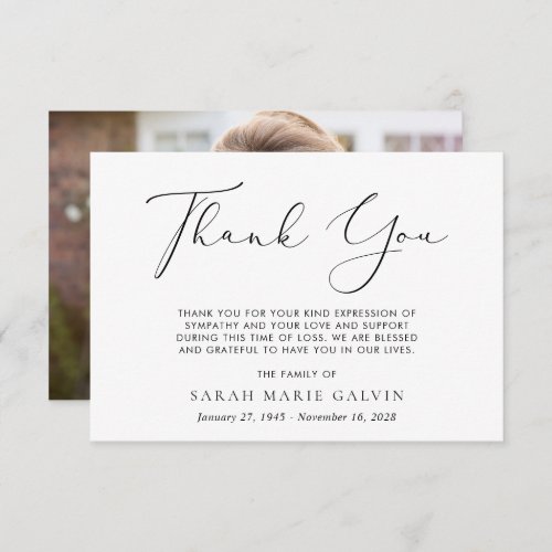 Simple Script Photo Sympathy Funeral Thank You Card