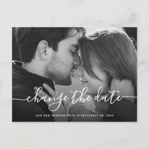 Simple Script Photo Wedding Change the Date Postcard