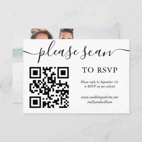 Simple Script Photo Wedding RSVP QR Code Cards