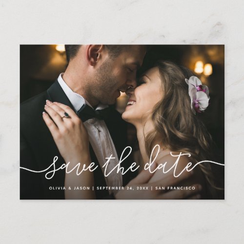 Simple Script  Photo Wedding Save the Date Postcard
