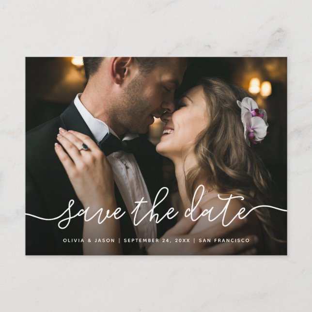 Simple Script | Photo Wedding Save the Date Postcard (Front)