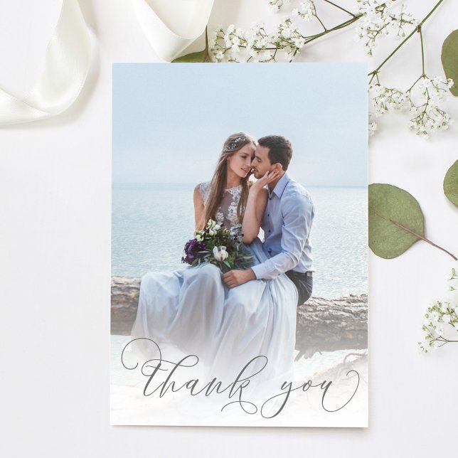 Simple Script Photo Wedding Thank You  (Elegant wedding thank you card with a 2 photo template)