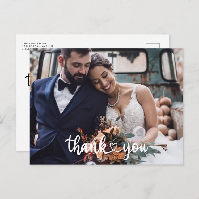 Simple Script Photo Wedding Thank You Budget Postcard (Front/Back)