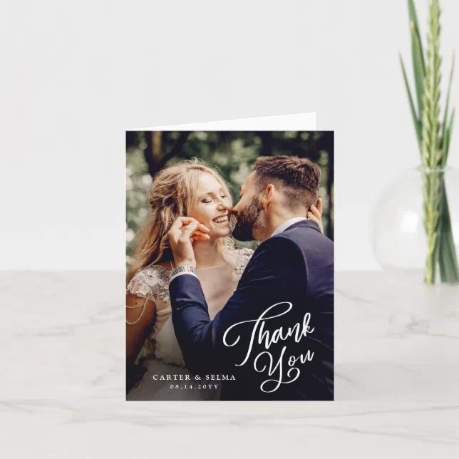 Simple Script Photo Wedding Thank You Card | Zazzle