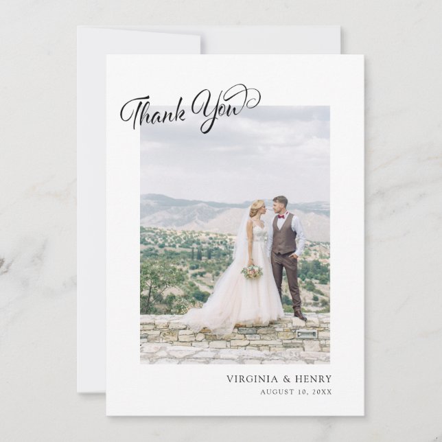 Simple Script Photo Wedding Thank You Card (Front)