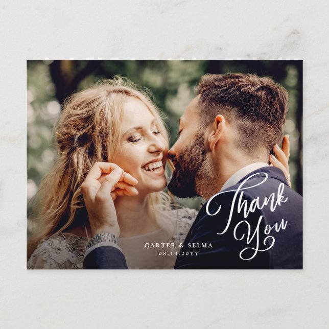 Simple Script Photo Wedding Thank You Postcard (Front)