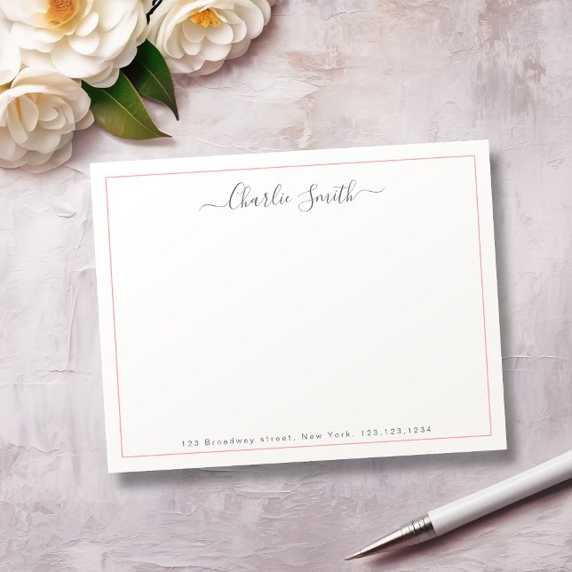 Simple script pink border personalized stationery note card (Simple script pink border personalized stationery note card)