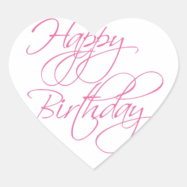 Simple Script Pink Happy Birthday Heart Sticker (Front)