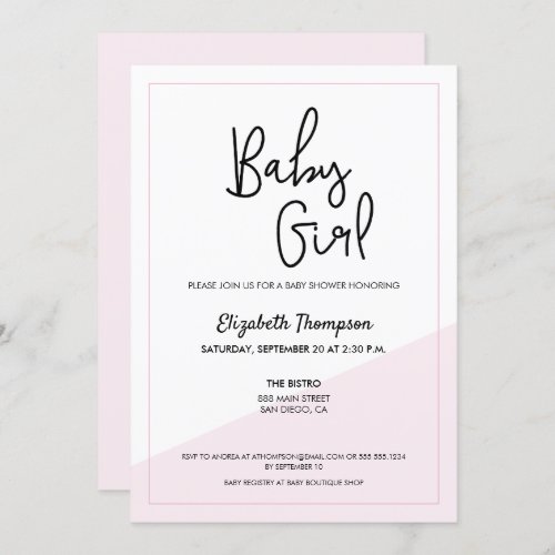 Simple Script Pink Modern Baby Girl Shower Invitation