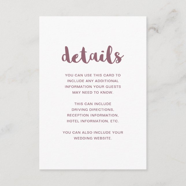 Simple Script Pink Wedding Guest Details Enclosure Card (Front)
