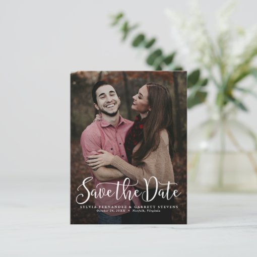 Simple script portrait save the date postcard | Zazzle