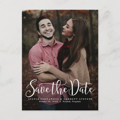 Simple script portrait save the date postcard