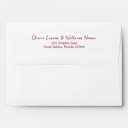 Simple Script Preprinted Return Address Burgundy Envelope
