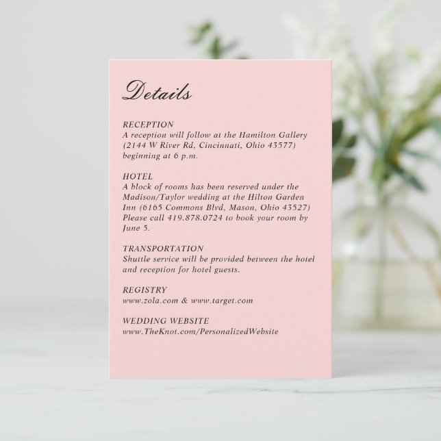 Simple Script Pretty Pink Wedding Small Vertical Enclosure Card (Standing Front)