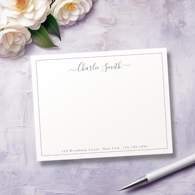 Simple script purple border personalized note card (Simple script purple border personalized note card)