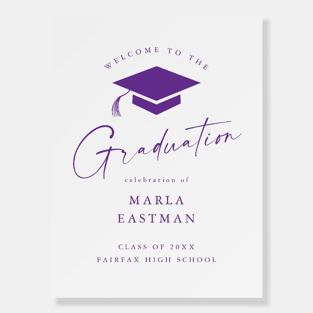 Simple Script Purple Graduation Welcome Foam Board (Front)